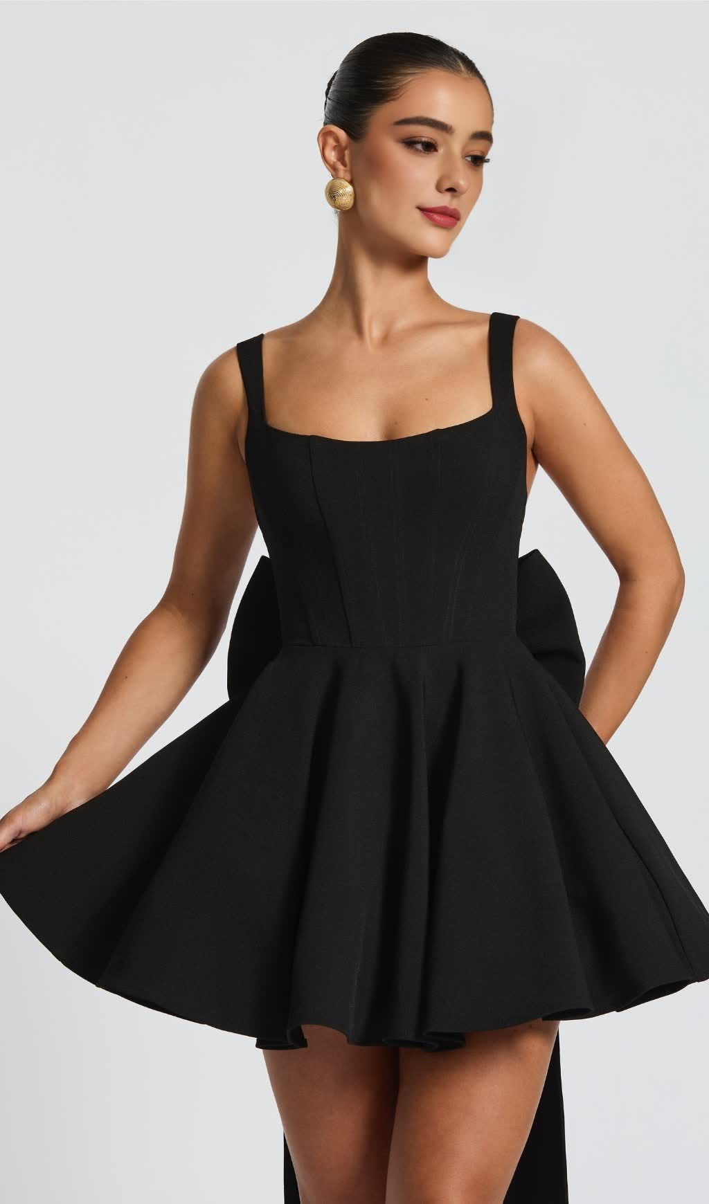 kristin back bow embellished Mini Dress in Black