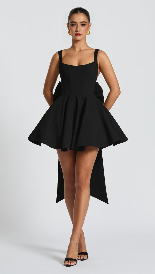 Kristin Minikleid mit Schleife hinten in Schwarz