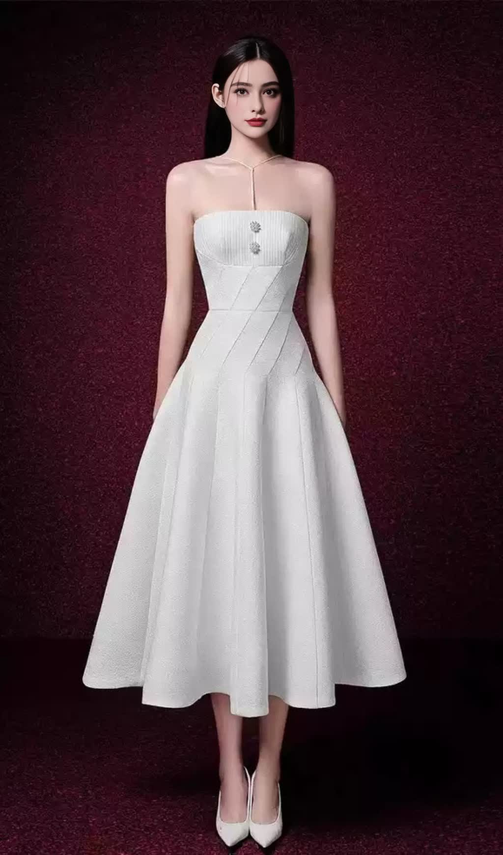 OFF-SHOULDER SLEEVELESS JACQUARD MIDI DRESS IN APRICOT