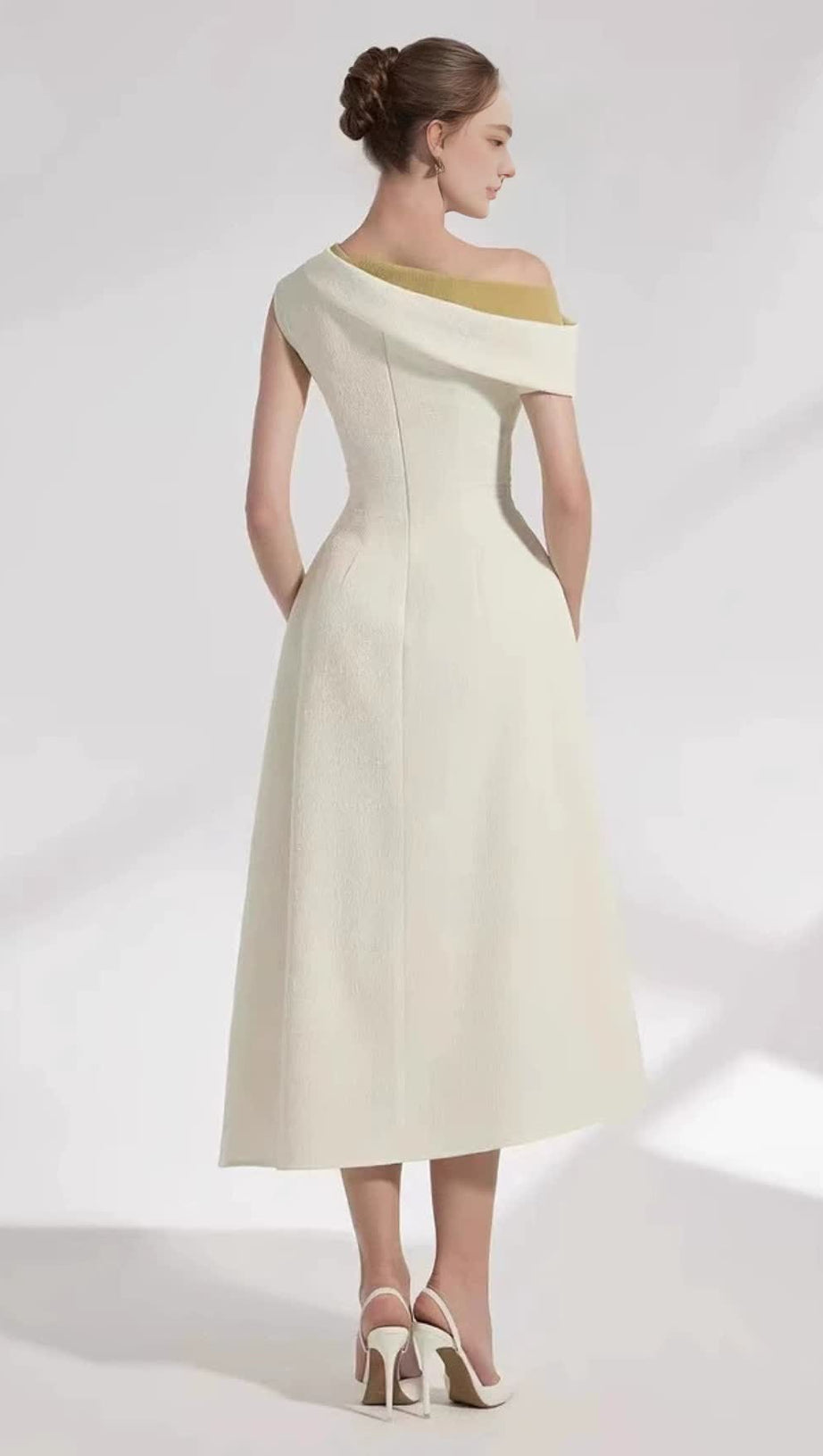 LUCY ONE-SHOULDER A-LINE MIDI DRESS IN WHITE