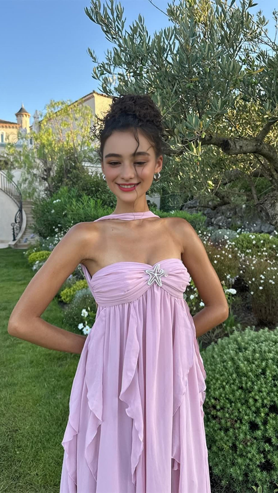 UNREGELMÄSSIGES MAXIKLEID AUS SPITZE IN Lila