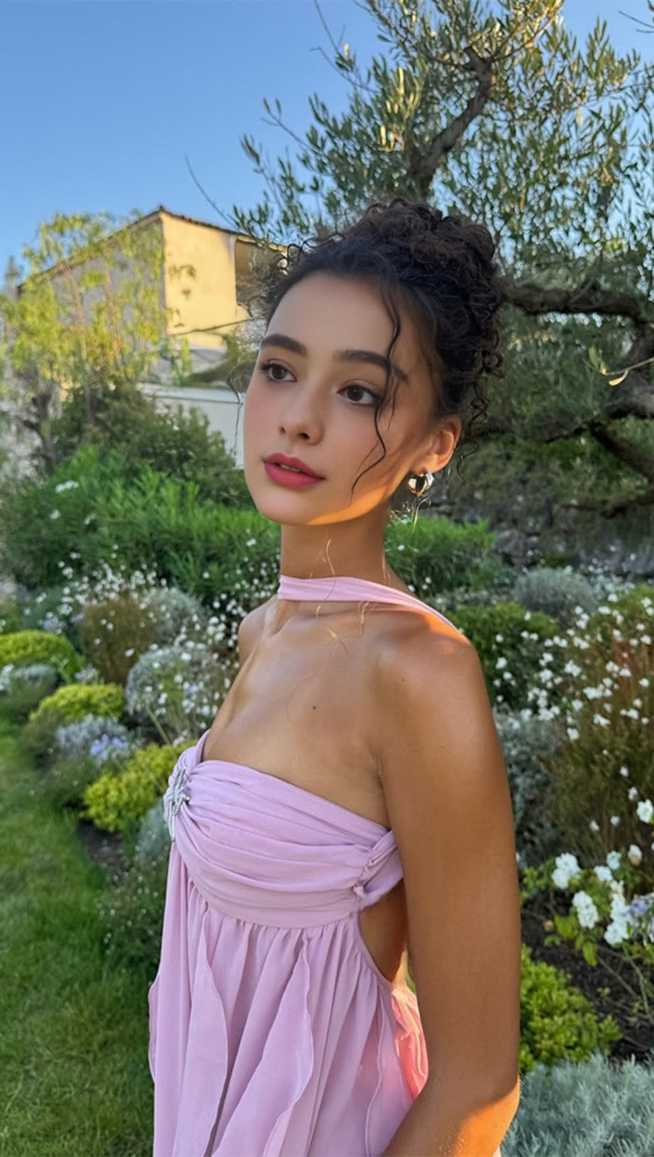 UNREGELMÄSSIGES MAXIKLEID AUS SPITZE IN Lila