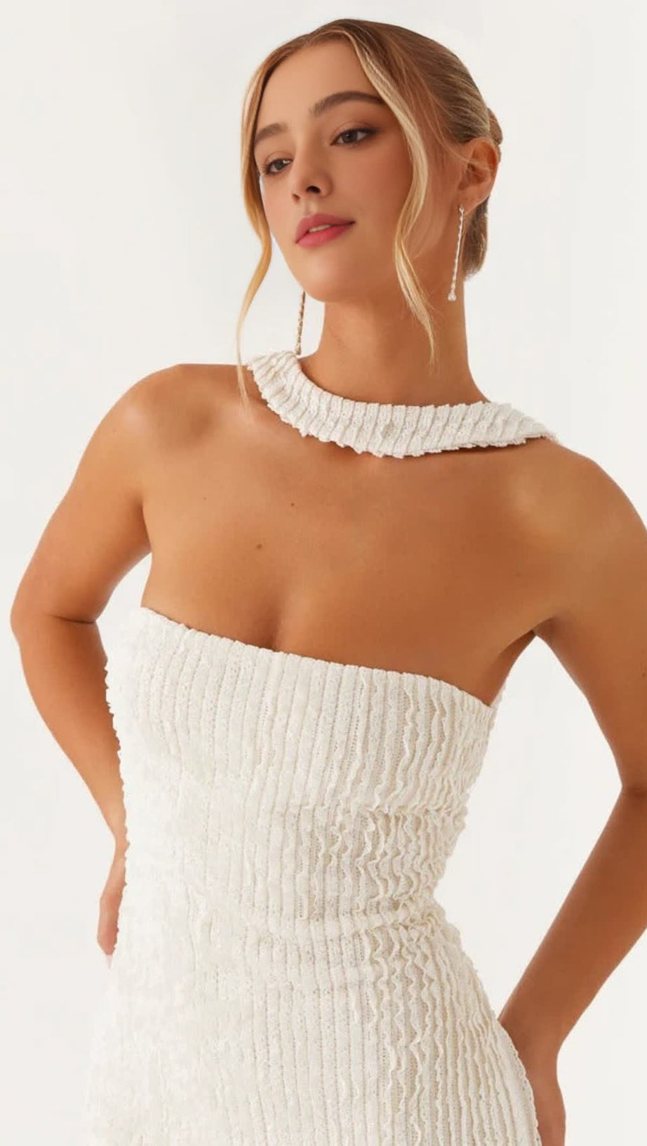 HALTER STRAPLESS SLIT MAXI DRESS IN IVORY