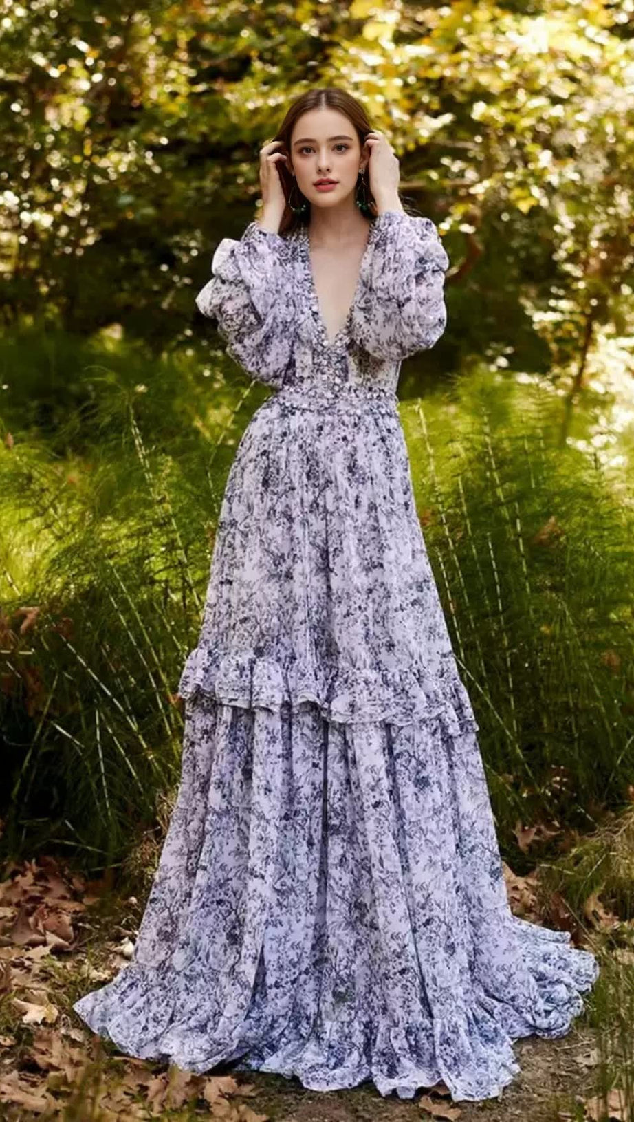 ELEGANT FLORAL V - NECK MAXI DRESS