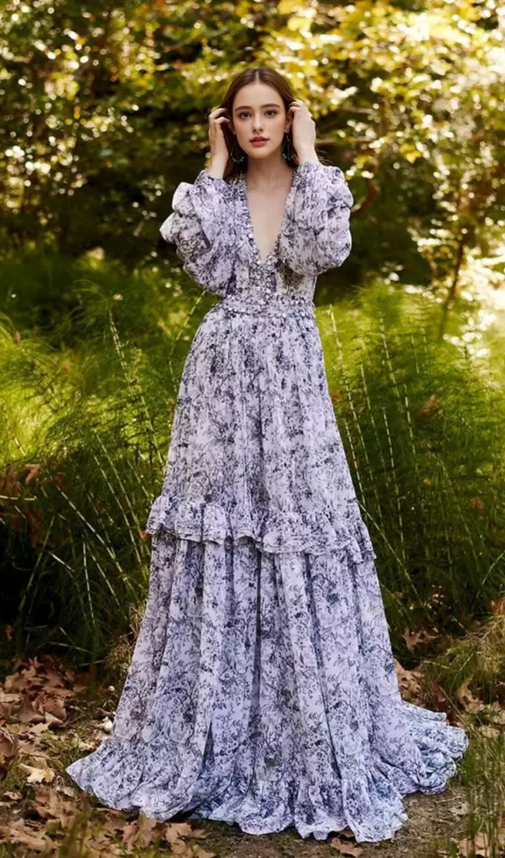 ELEGANT FLORAL V - NECK MAXI DRESS