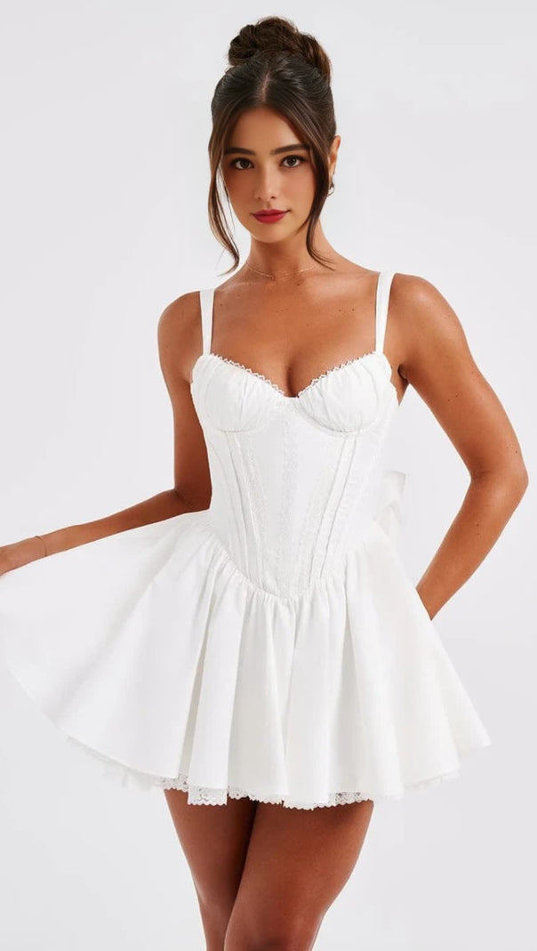 AIIZIE LACE RUFFLE TRIM CORSET MINI DRESS IN WHITE - product image