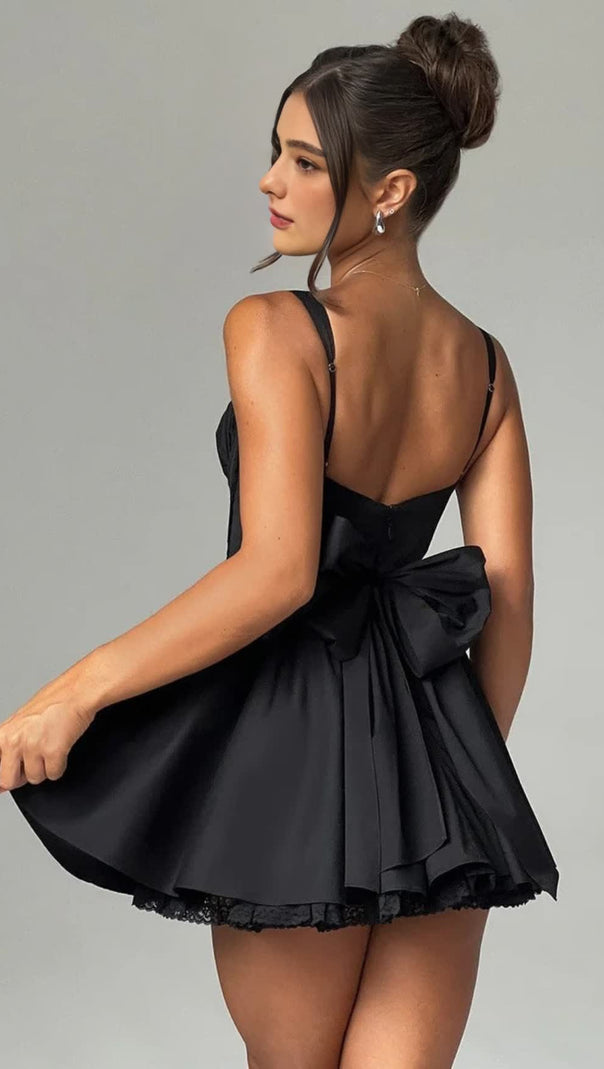 AIIZIE LACE RUFFLE TRIM CORSET MINI DRESS IN BLACK - product image