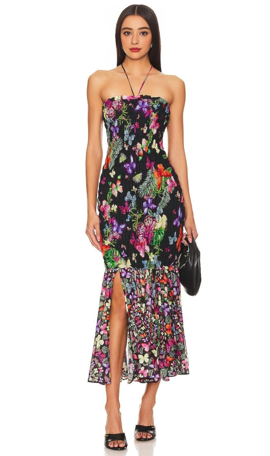 Maxi-Wickelkleid mit Fischschwanz-Print und Schmetterlingsmuster