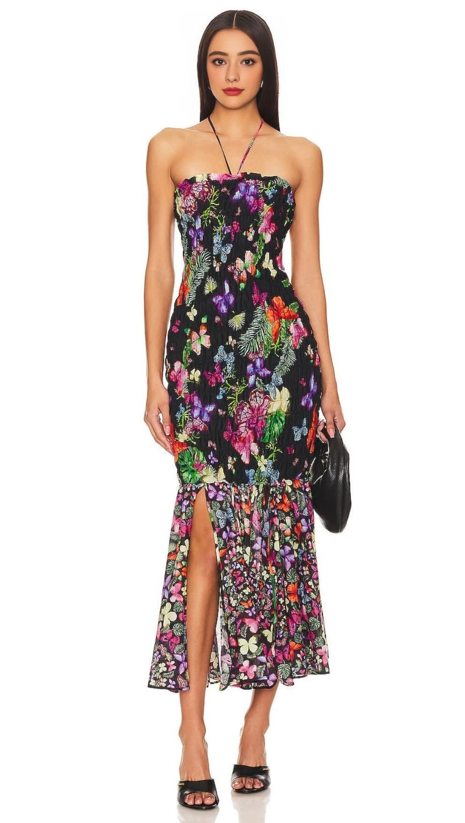 BUTTERFLY PRINT FISHTAIL WRAP MAXI DRESS