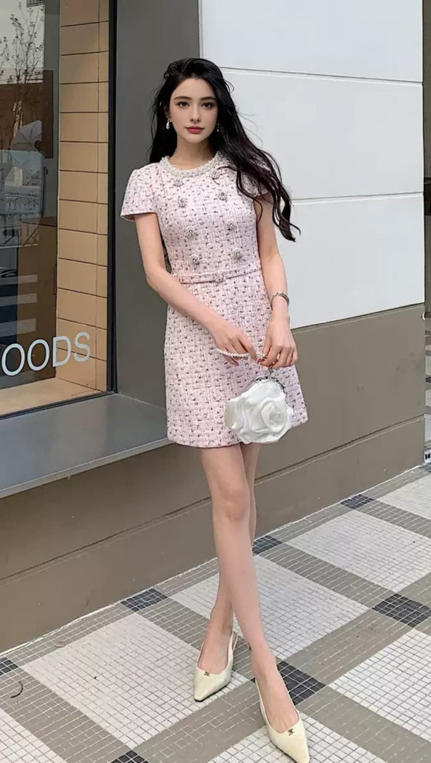 AIIZIE EMBELLISHED BOUCLÉ MINI DRESS IN PINK - product image