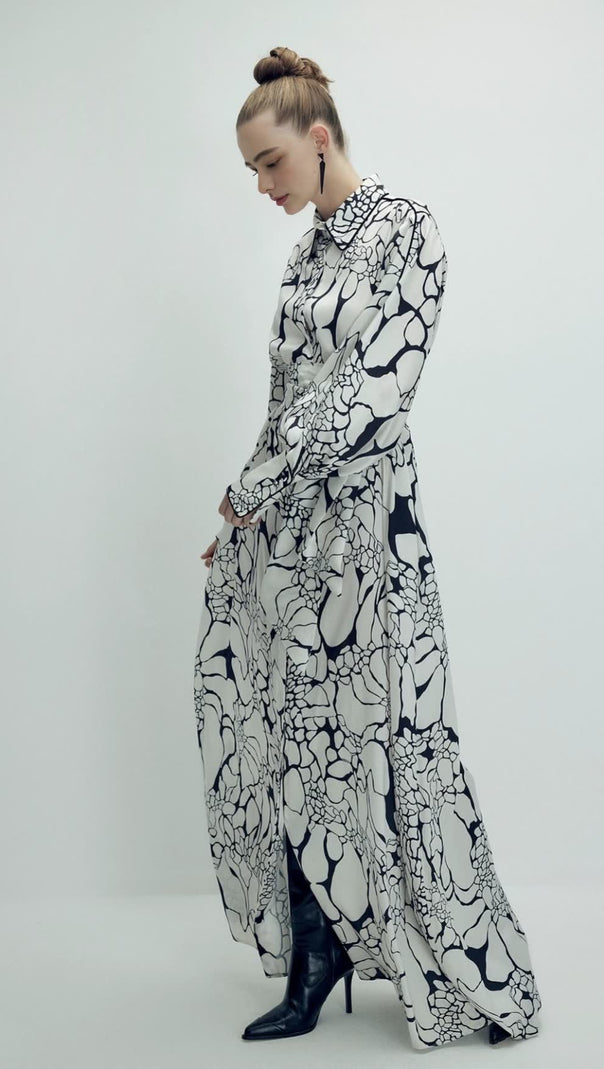 AIIZIE MONOCHROME PRINT BELTED SHIRT MAXI DRESS - product image