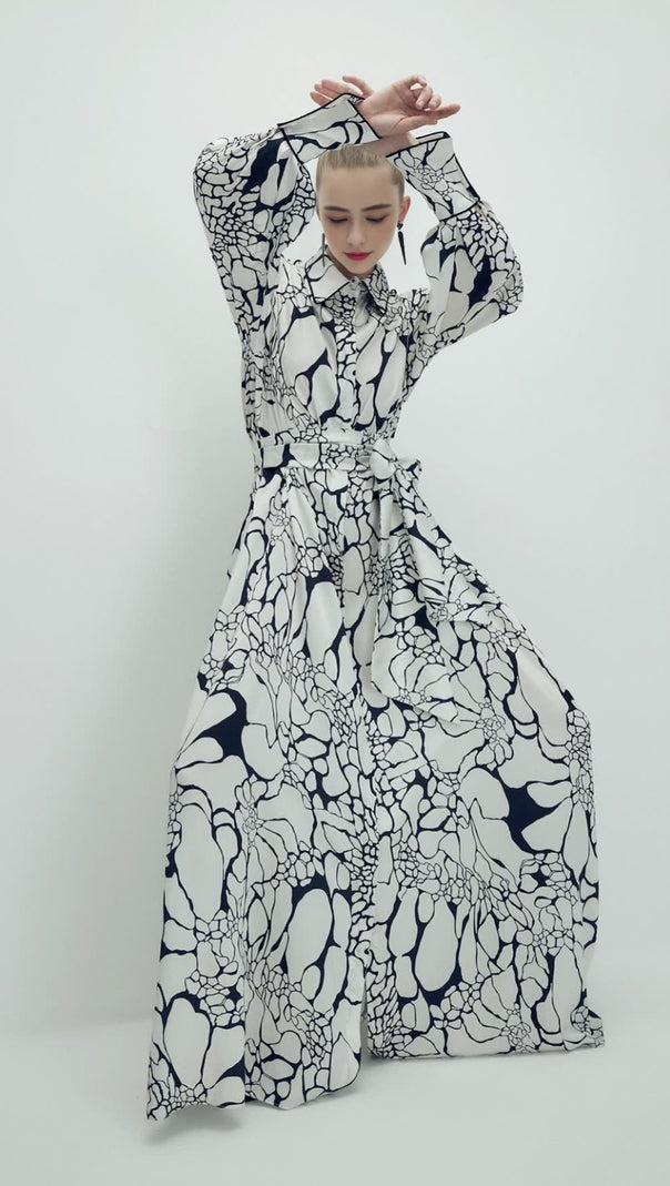 AIIZIE MONOCHROME PRINT BELTED SHIRT MAXI DRESS - product image