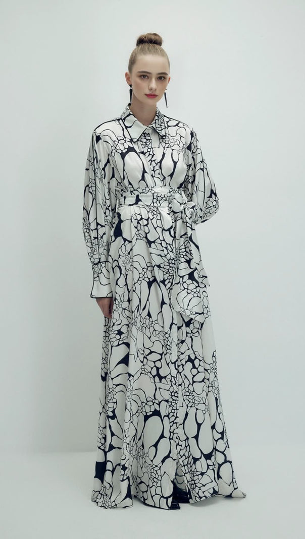 AIIZIE MONOCHROME PRINT BELTED SHIRT MAXI DRESS - product image