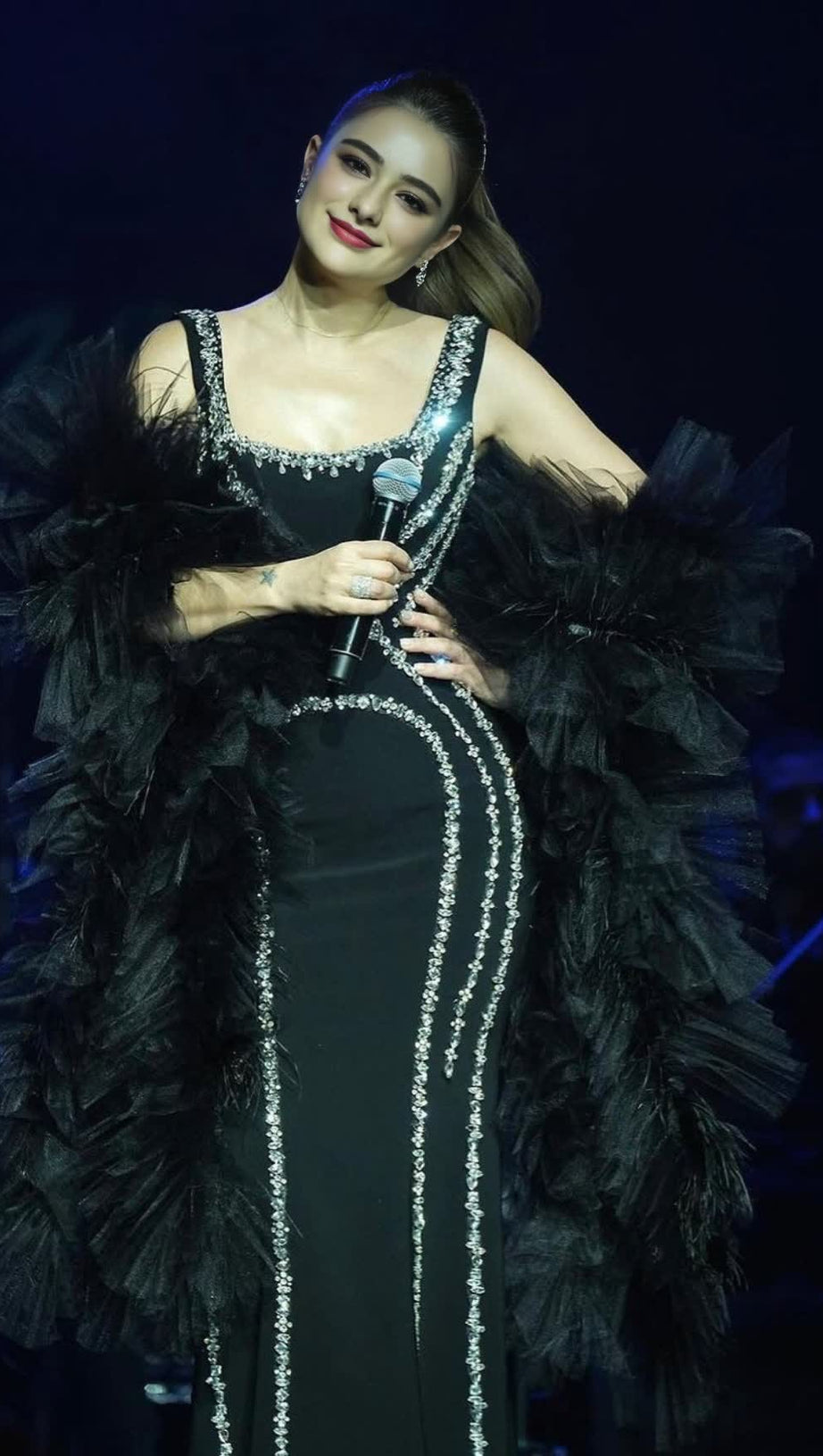 RHINESTONE - EMBELLISHED SQUARE - NECK MERMAID MAXI DRESS IN BLACK