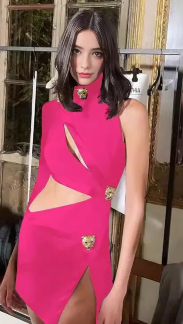 AIIZIE CUT - OUT GOLD - ACCENT ASYMMETRIC MINI DRESS IN ROSE RED - product image