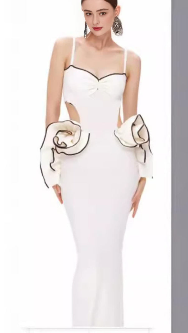 AIIZIE CONTRAST - TRIM CUTOUT RUFFLE - ACCENT MIDI DRESS IN WHITE - product image