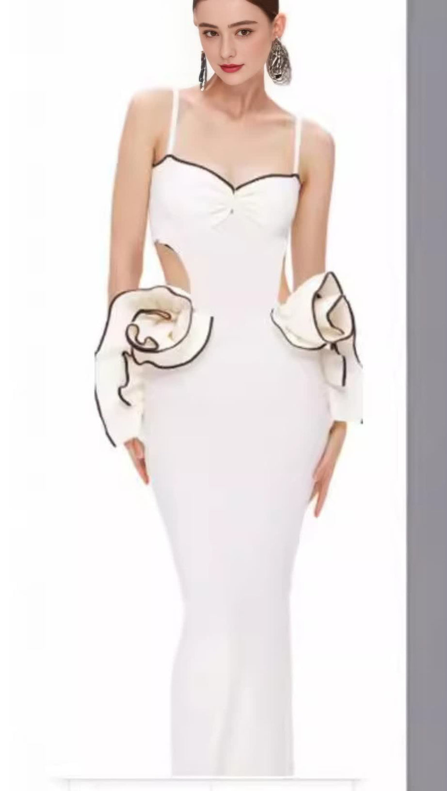 CONTRAST - TRIM CUTOUT RUFFLE - ACCENT MIDI DRESS IN WHITE