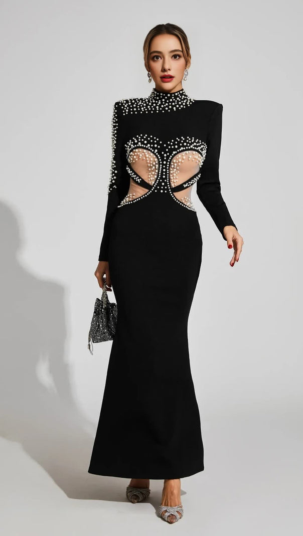 AIIZIE PEARL - EMBELLISHED CUTOUT MERMAID GOWN IN BLACK - product image