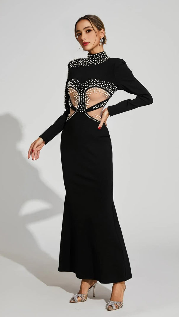 AIIZIE PEARL - EMBELLISHED CUTOUT MERMAID GOWN IN BLACK - product image