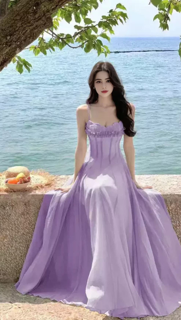 AIIZIE SIMONA CHIFFON CHEST WRAP MAXI DRESS IN PURPLE - product image