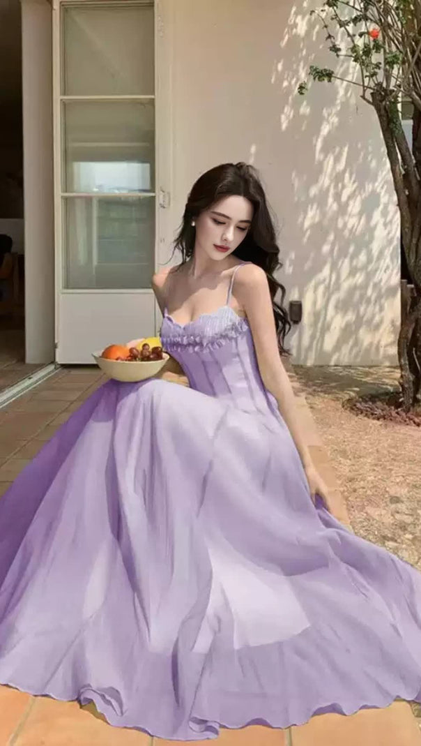 AIIZIE SIMONA CHIFFON CHEST WRAP MAXI DRESS IN PURPLE - product image