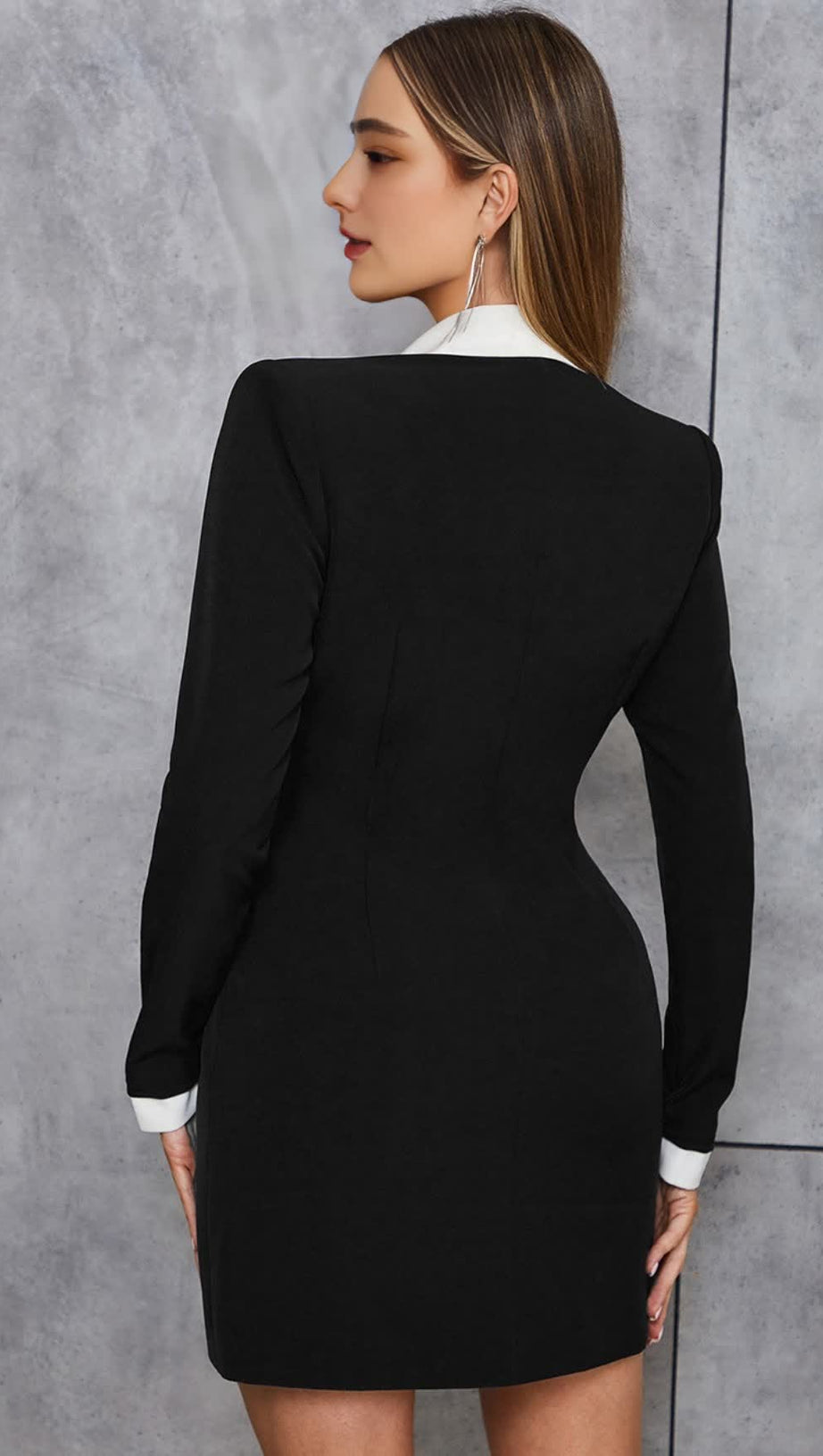 WHITE - TRIM DOUBLE - BREASTED BLAZER DRESS IN BLACK