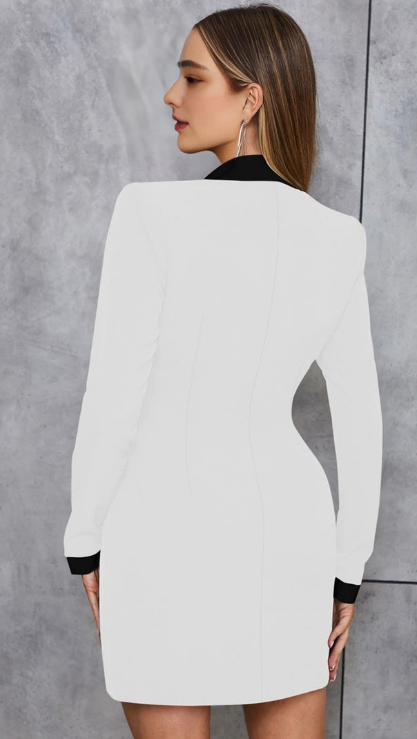 AIIZIE WHITE - TRIM DOUBLE - BREASTED BLAZER DRESS IN WHITE - product image