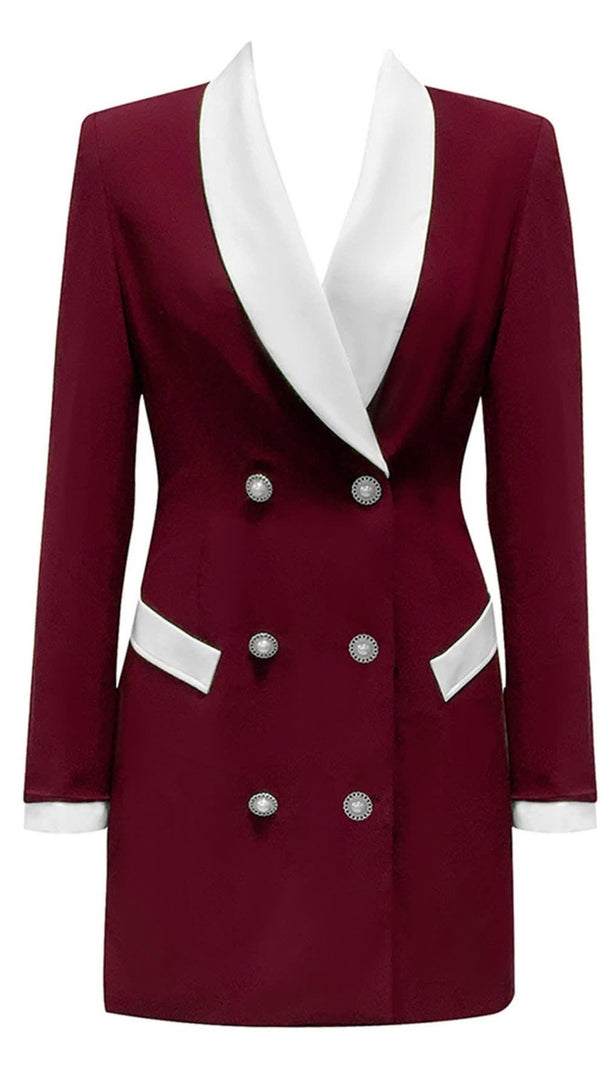 AIIZIE WHITE - TRIM DOUBLE - BREASTED BLAZER DRESS IN BURGUNDY - product image
