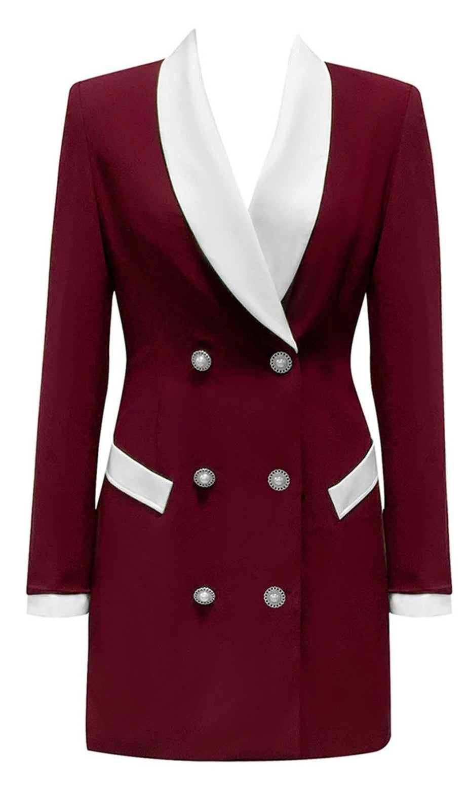 Abito blazer doppiopetto bianco con finiture bordeaux