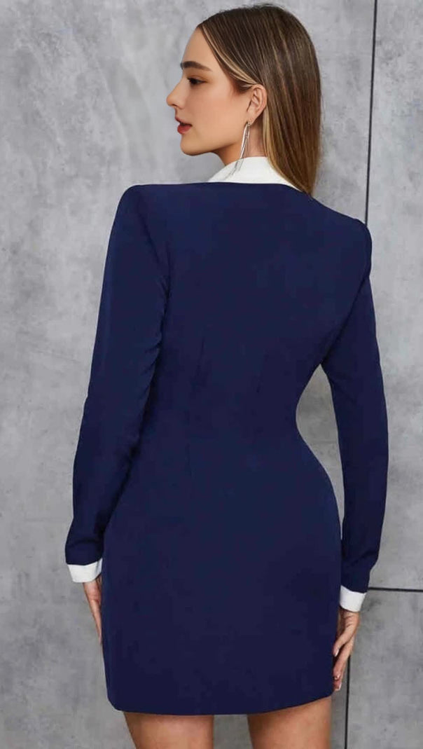 AIIZIE WHITE - TRIM DOUBLE - BREASTED BLAZER DRESS IN BLUE - product image
