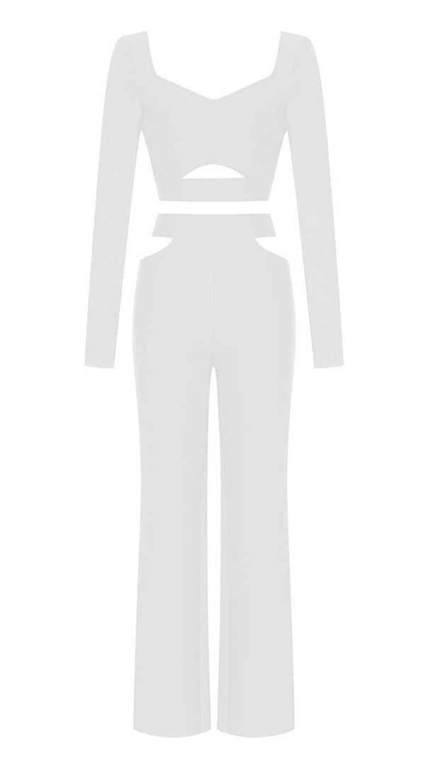 AIIZIE CUTOUT LONG - SLEEVE CROP TOP AND PANTS SET IN WHITE - product image