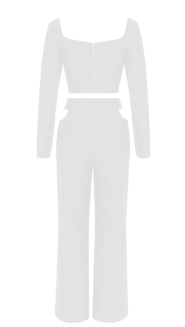 AIIZIE CUTOUT LONG - SLEEVE CROP TOP AND PANTS SET IN WHITE - product image