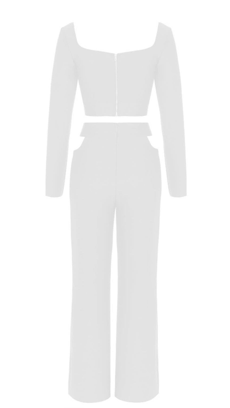 Set aus langärmligem Crop-Top und Hose mit Cut-Outs in Weiß