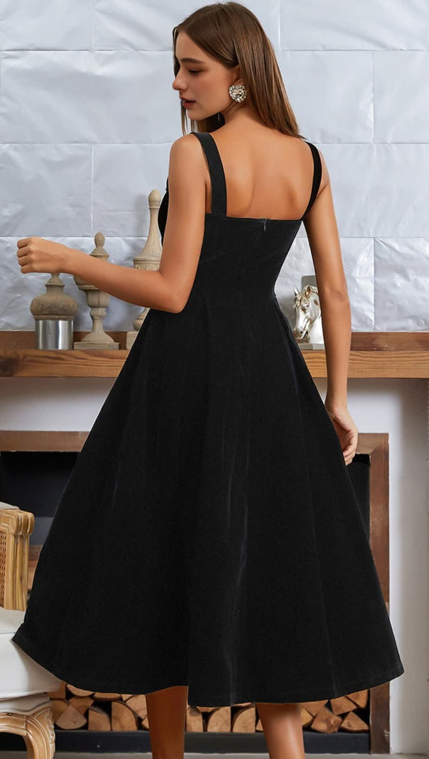 AIIZIE VELVET SQUARE - NECK MIDI DRESS IN BLACK - product image