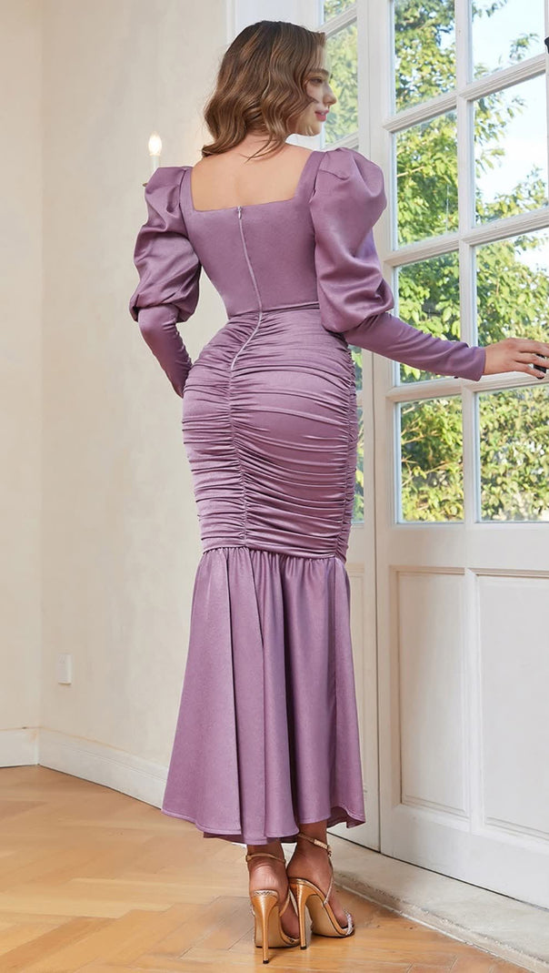 AIIZIE PUFF - SLEEVE RUCHED MERMAID MAXI DRESS IN LILAC - product image