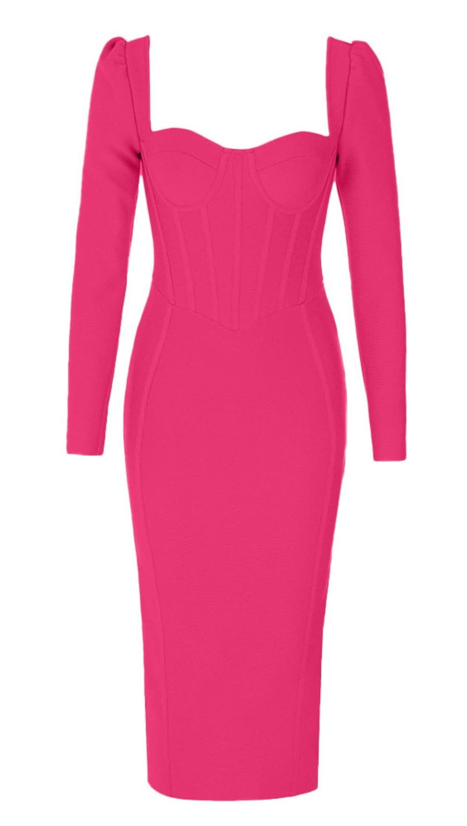 Korsett-Midikleid mit quadratischem Ausschnitt und Puffärmeln in Rosenrot