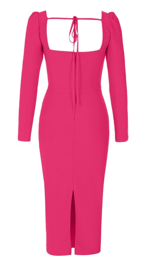 AIIZIE SQUARE - NECK PUFF - SLEEVE CORSET MIDI DRESS IN ROSE RED - product image