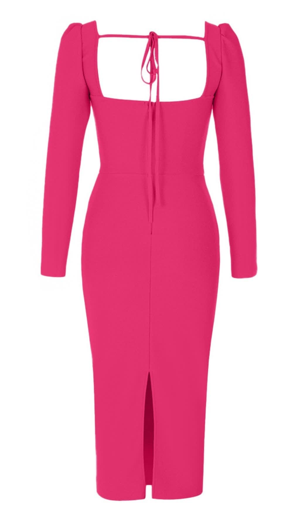 Korsett-Midikleid mit quadratischem Ausschnitt und Puffärmeln in Rosenrot