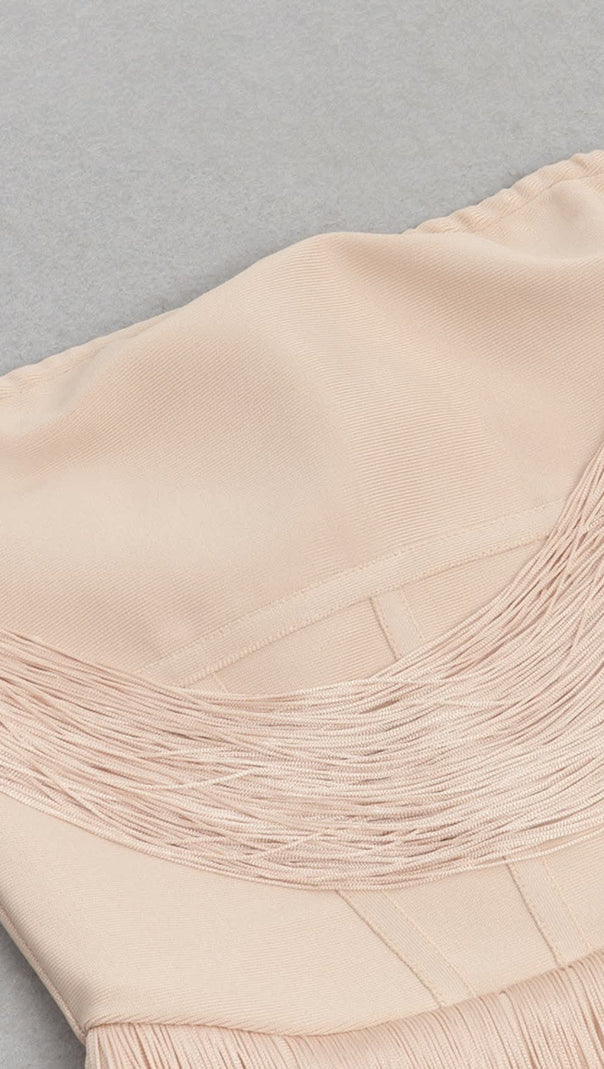 AIIZIE STRAPLESS FRINGE MIDI DRESS IN NUDE - product image
