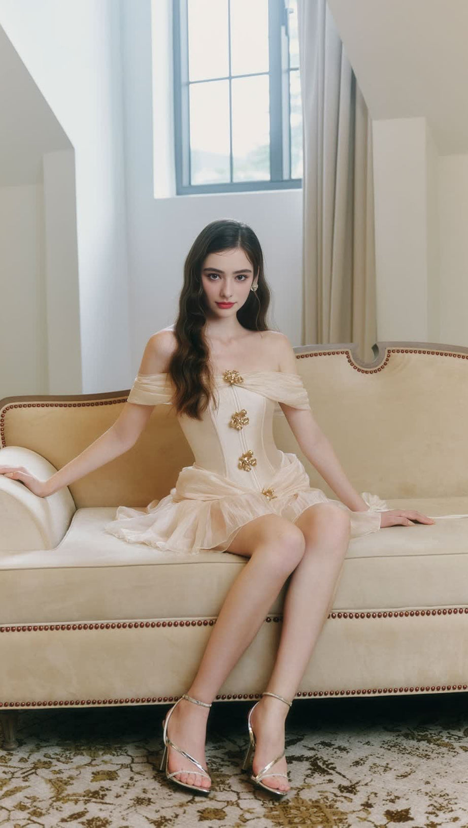 MINI ABITO IN CHIFFON CON VITA A CORSETTO FIT AND FLARE SFUMATO SMERALDO