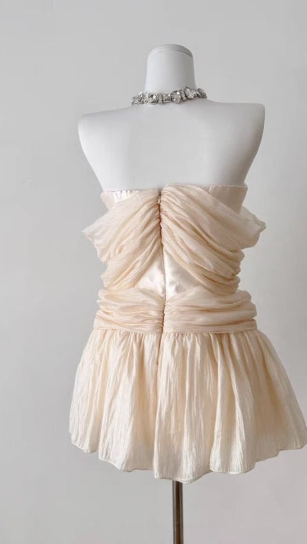 Smaragdgrünes, figurbetontes Chiffon-Minikleid mit Korsett-Taille