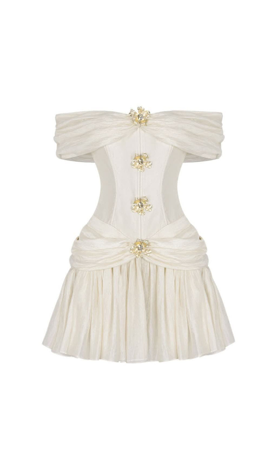 Mini abito in chiffon con corsetto e vita svasata color smeraldo