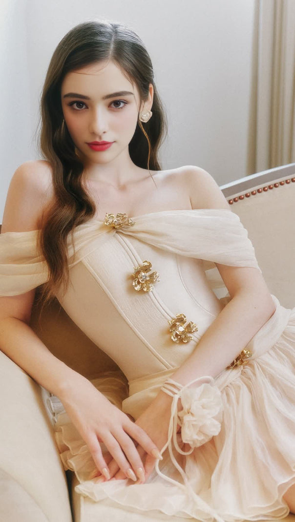 AIIZIE EMERALD FIT AND FLARE CORSET WAIST CHIFFON MINI DRESS - product image