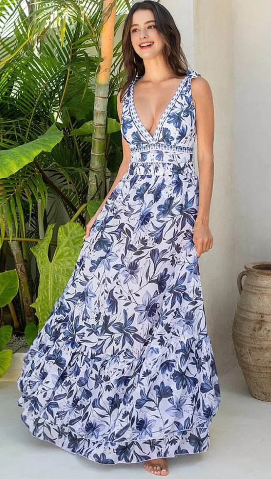 V-NECK LACE PATTERNED PRINTED ONE-PIECE SWIMSUIT AND SKIRT