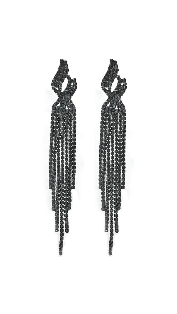AIIZIE DUNYA BLACK RHINESTONE TASSEL EARRINGS - product image