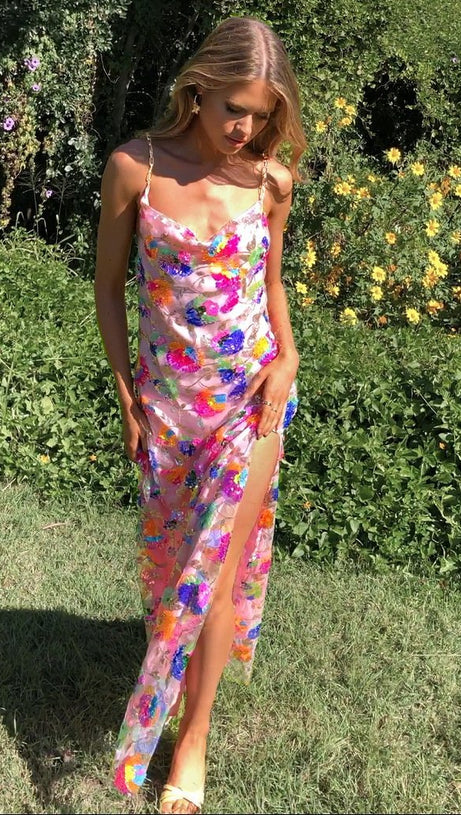 Fanny Embroidered Sequins Backless Maxi Dress