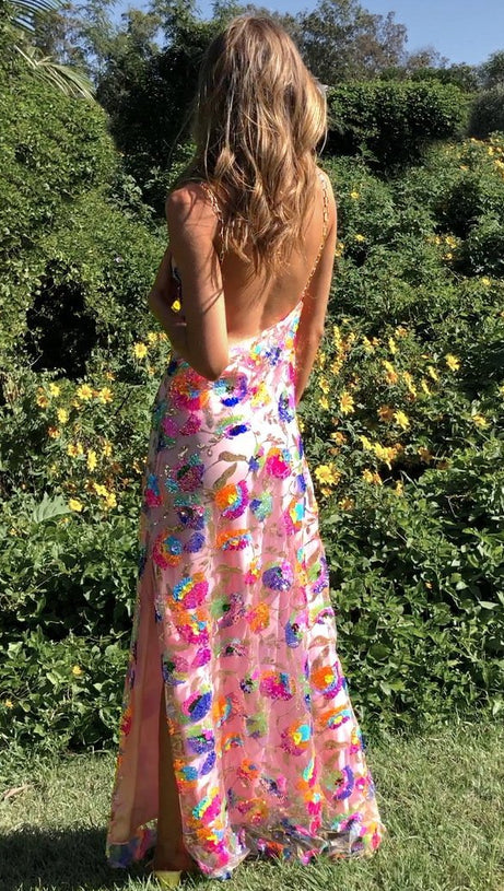 Fanny Embroidered Sequins Backless Maxi Dress