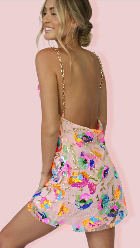 Fanny Embroidered Sequins Backless Mini Dress