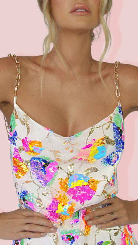 Fanny Embroidered Sequins Backless Mini Dress
