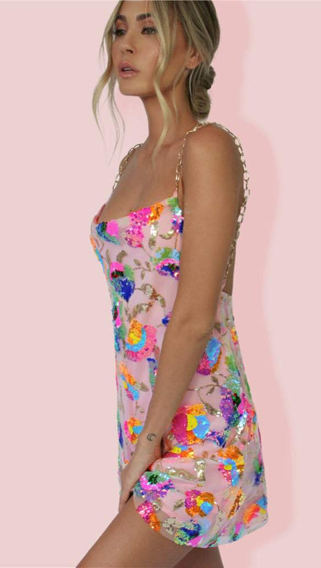 Fanny Embroidered Sequins Backless Mini Dress